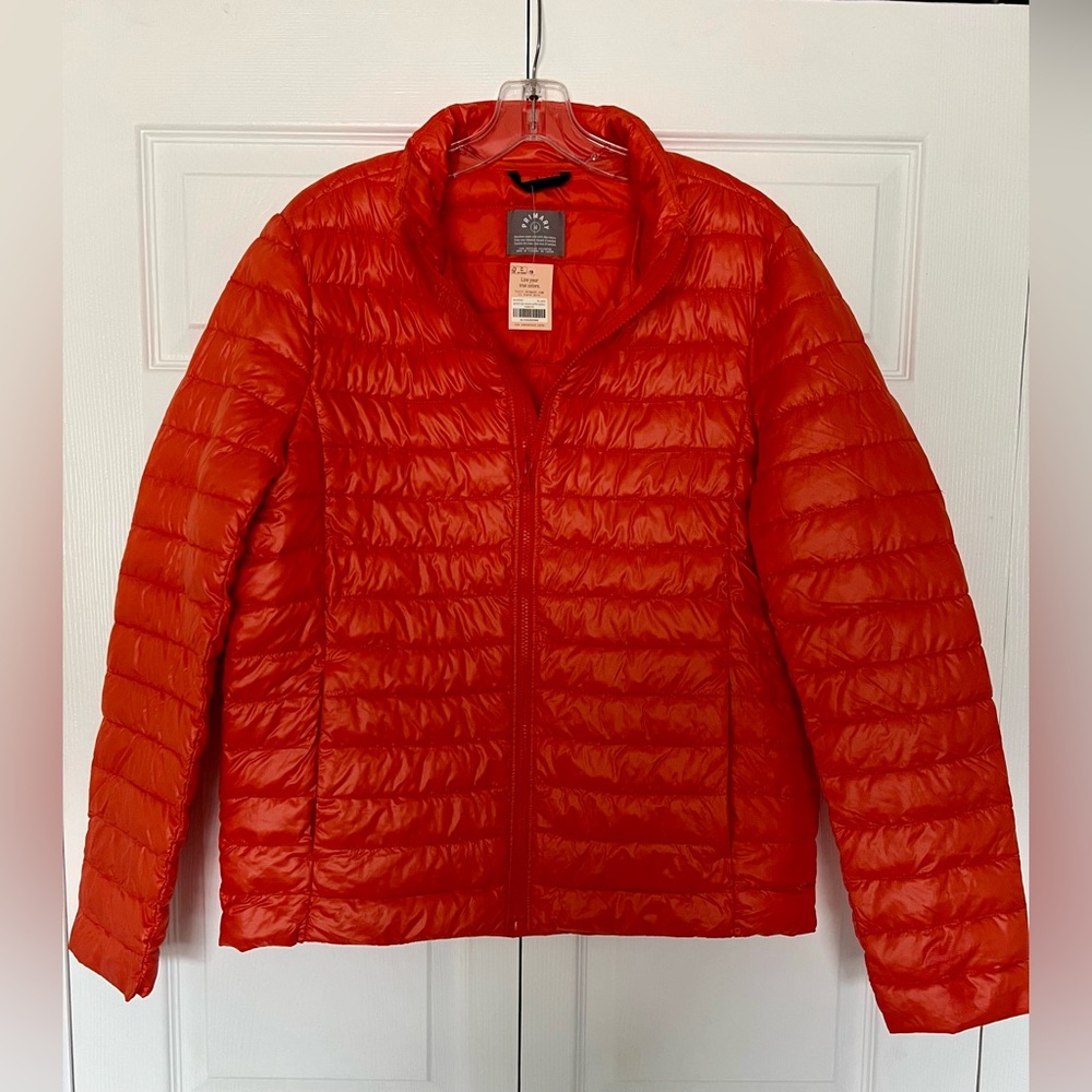 Primary Tangerine Orange Grown Ups Classic Fit Puffer Jacket Coat NEW Medium NWT